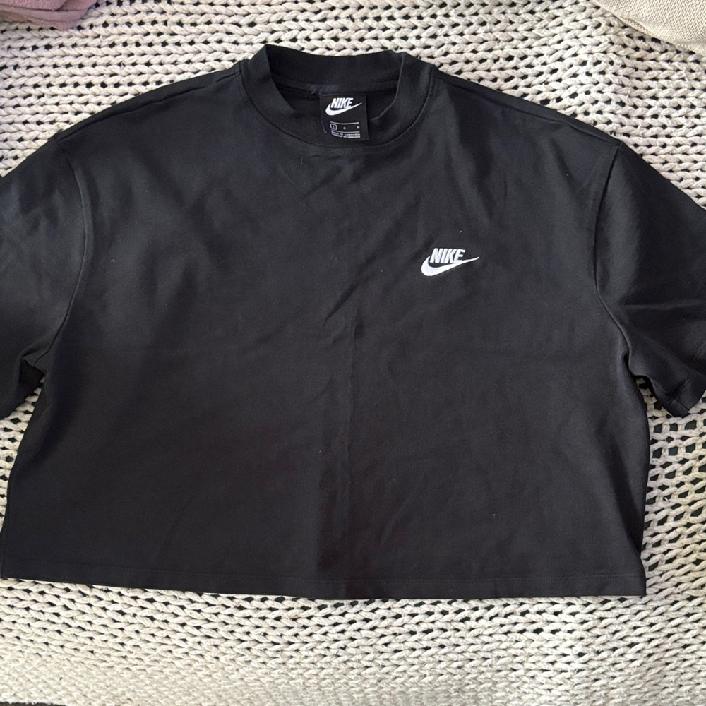 Nike Black Cropped Crew Tee with White Swoosh